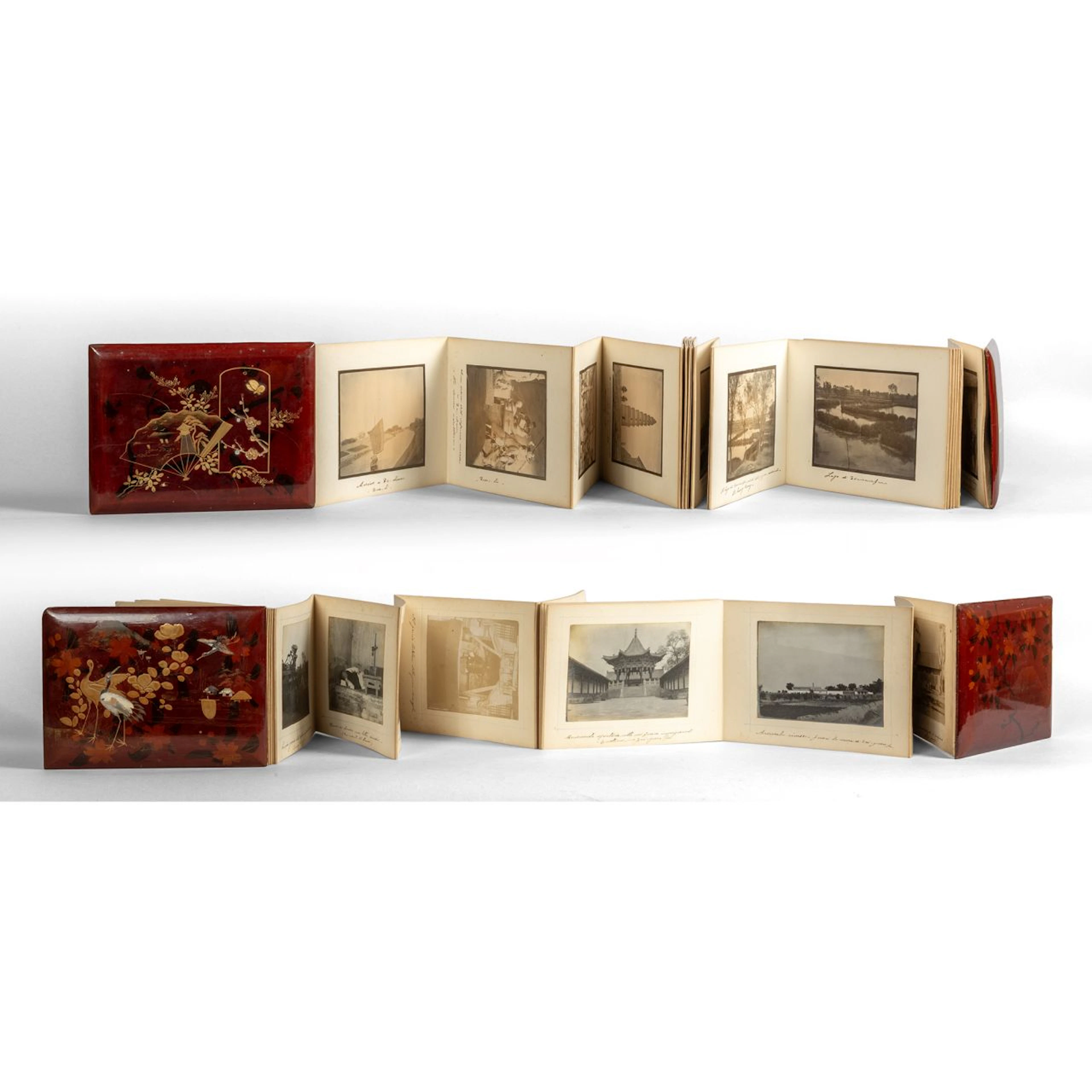 Due album in legno laccato e madreperla contenenti 76 fotografie della