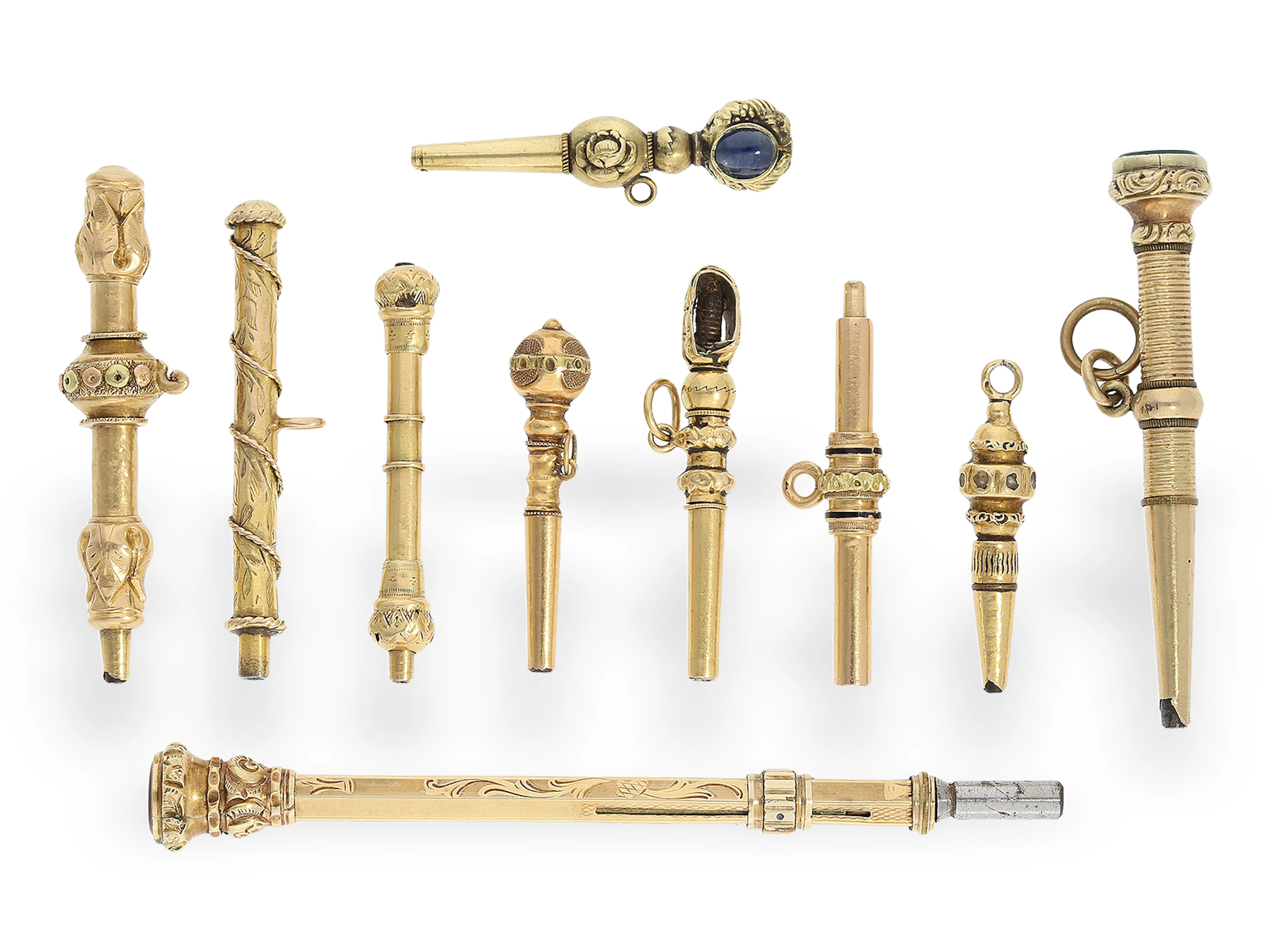 Small collection of gold verge watchkeys, ca. 1750–1850