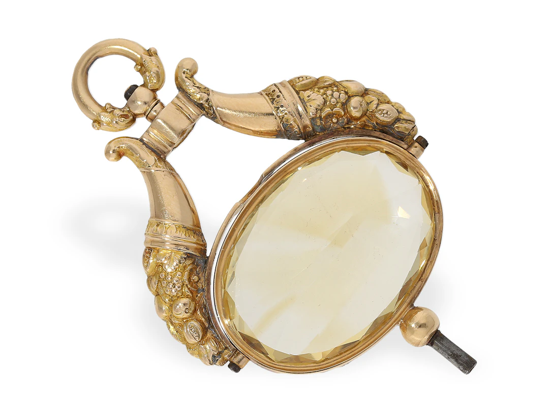 Watch key: museum-quality ceremonial key with citrine, France, c. 1820