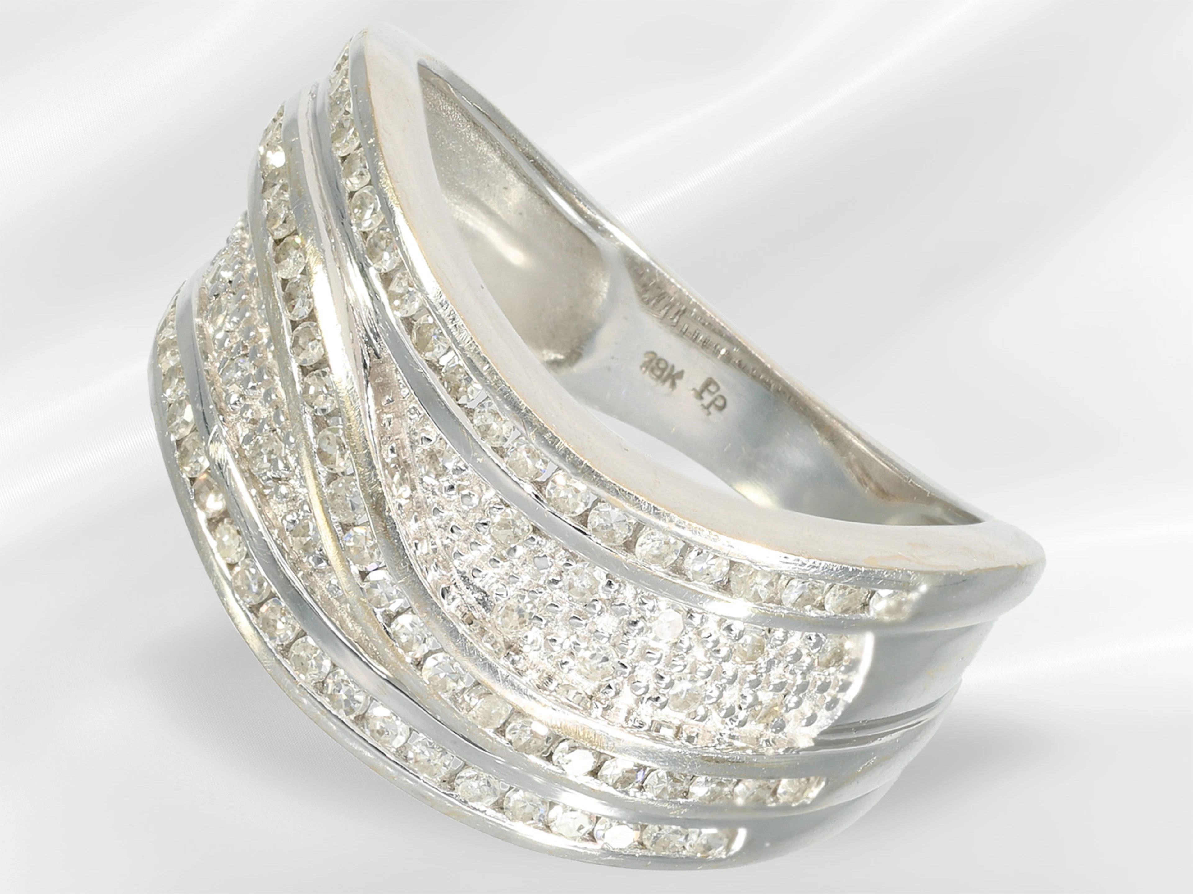 Ring: modern diamond goldsmith's ring, 18K white gold