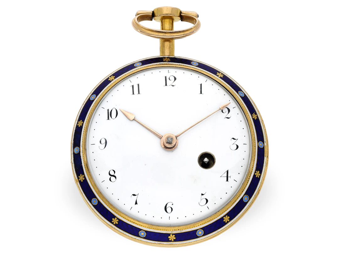 Pocket watch: large, attractive English gold and enamel watch ‘Royal