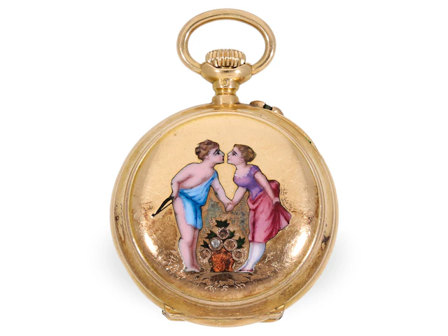 Pocket watch/pendant watch: rare miniature ladies’ watch with enamel