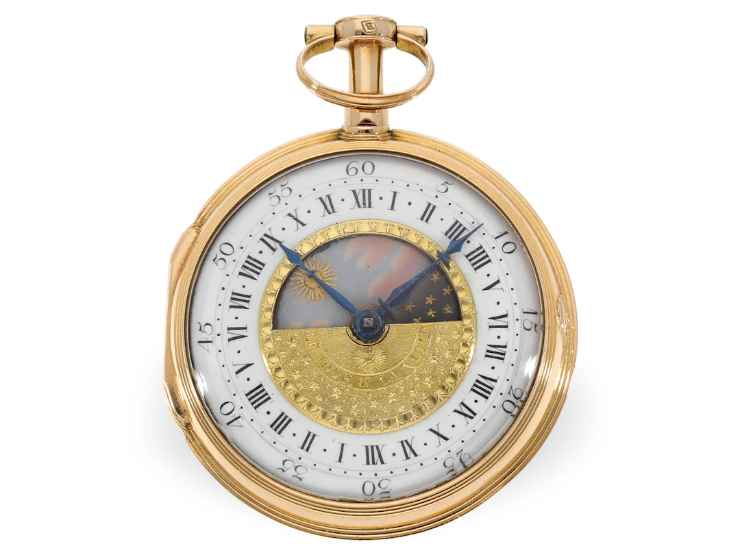 Pocket watch: an absolute rarity, a gold cylinder watch with a 24-hour