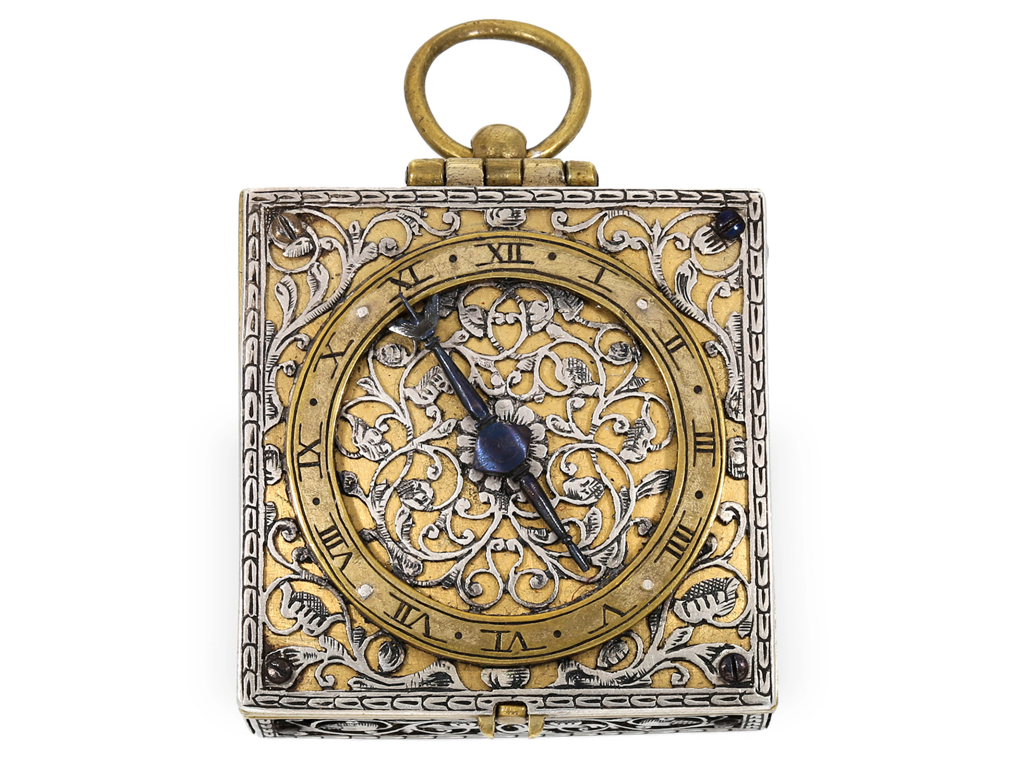 Pendent watch: rare square pendant watch, circa 1640