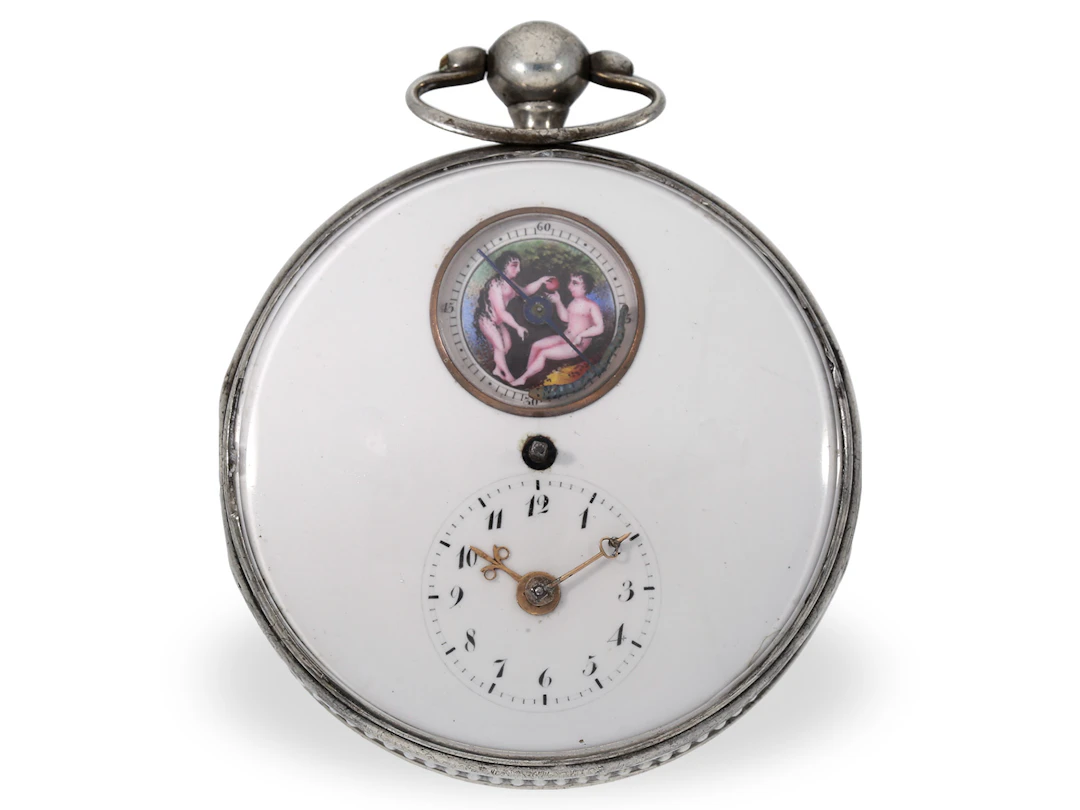 Pocket watch: extremely rare Berthoud Adam & Eve automaton with compass