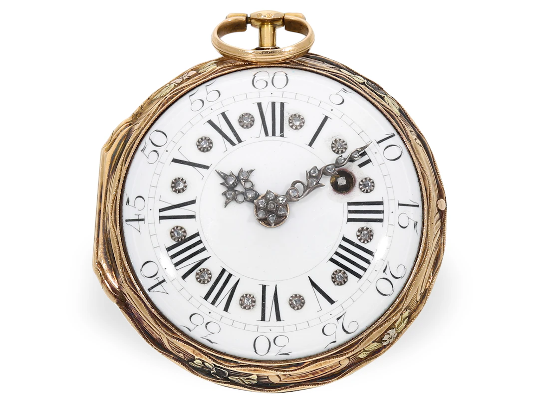 Pocket watch: exceptionally beautiful Rococo gold and enamel verge