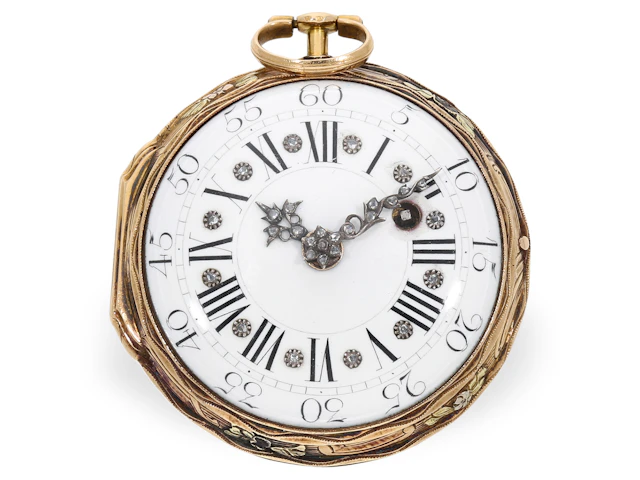 Pocket watch: exceptionally beautiful Rococo gold and enamel verge