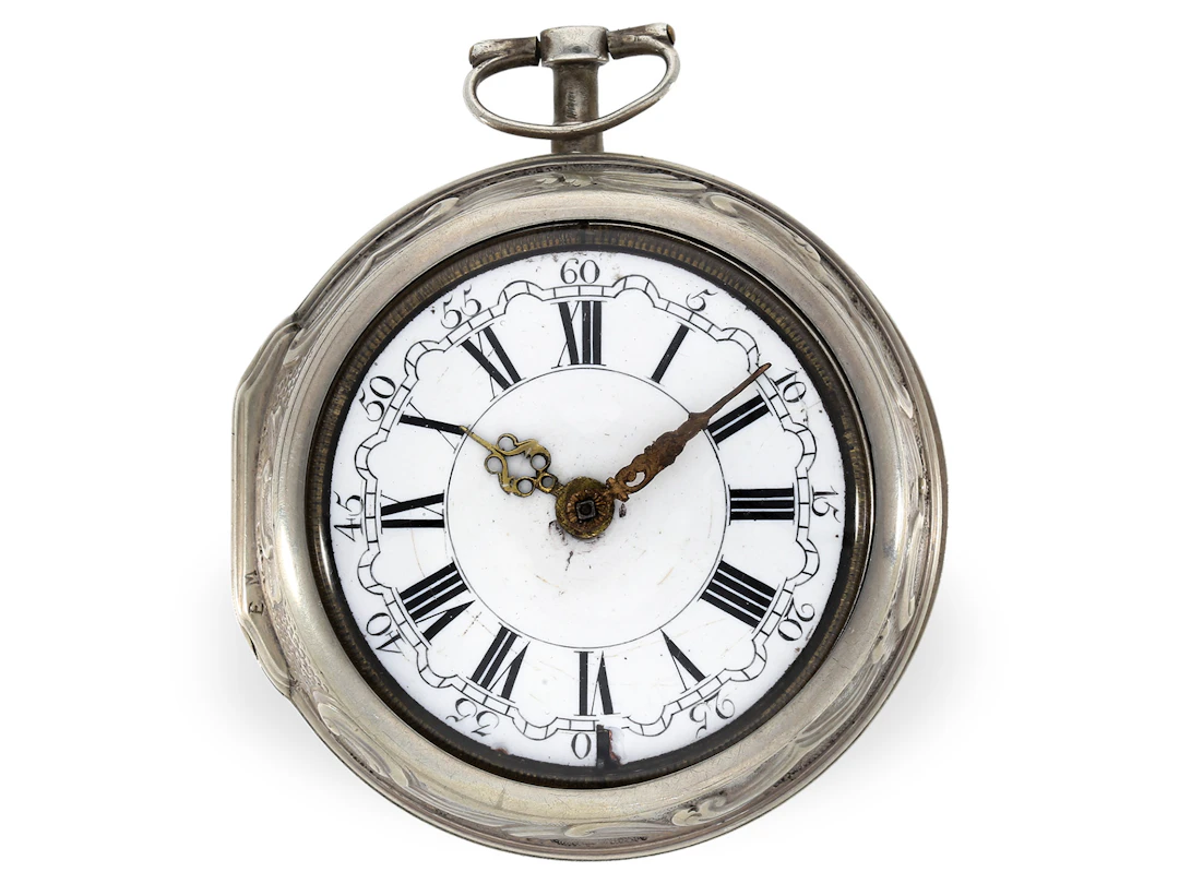Pocket watch: large repoussé verge watch with a case signed ‘Cochin’