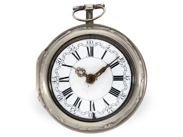 Pocket watch: large repoussé verge watch with a case signed ‘Cochin’