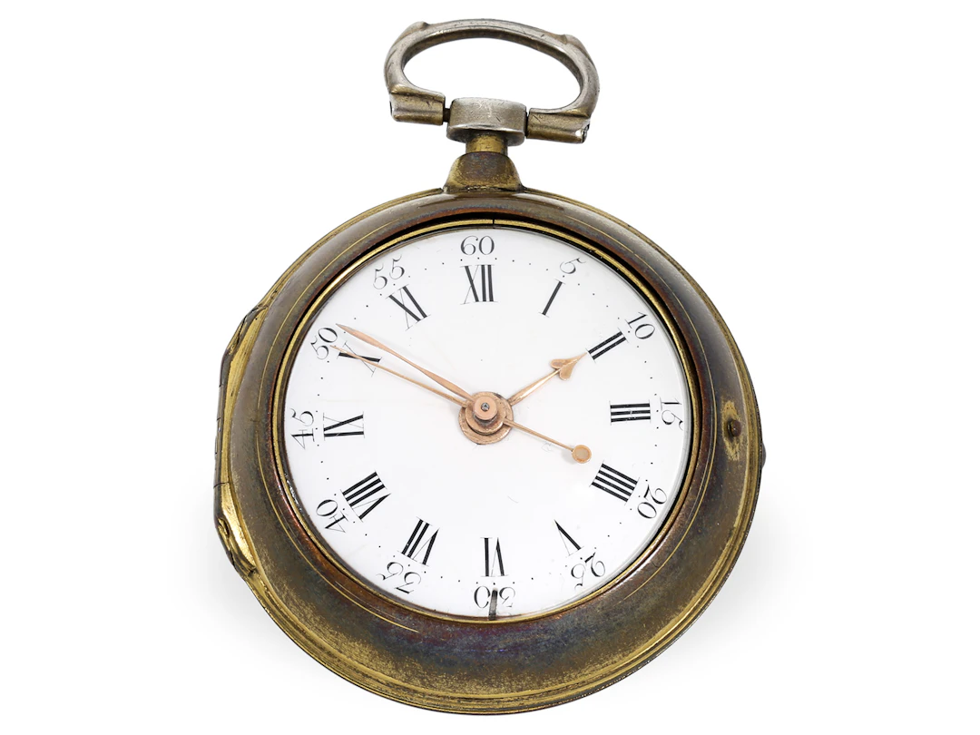 Pocket watch: early English cylinder watch/deck watch with center