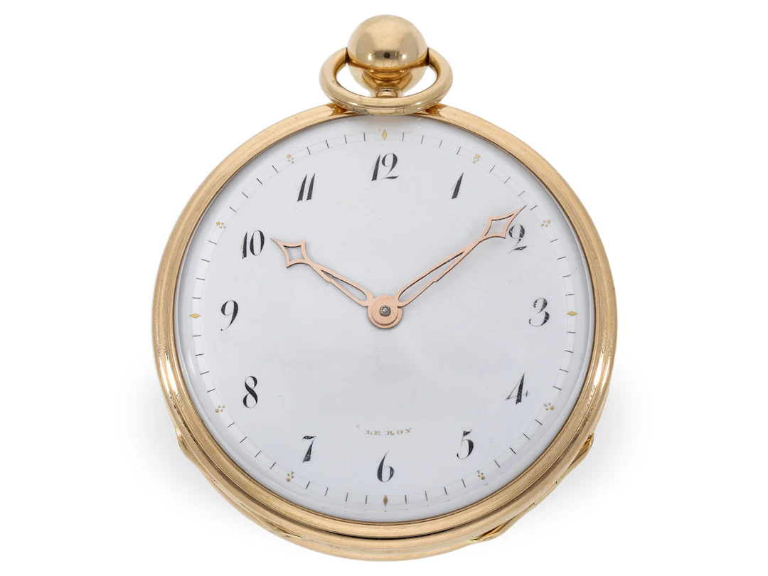 Pocket watch: important Le Roy gold and enamel watch, 61 mm in diameter
