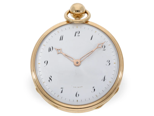 Pocket watch: important Le Roy gold and enamel watch, 61 mm in diameter
