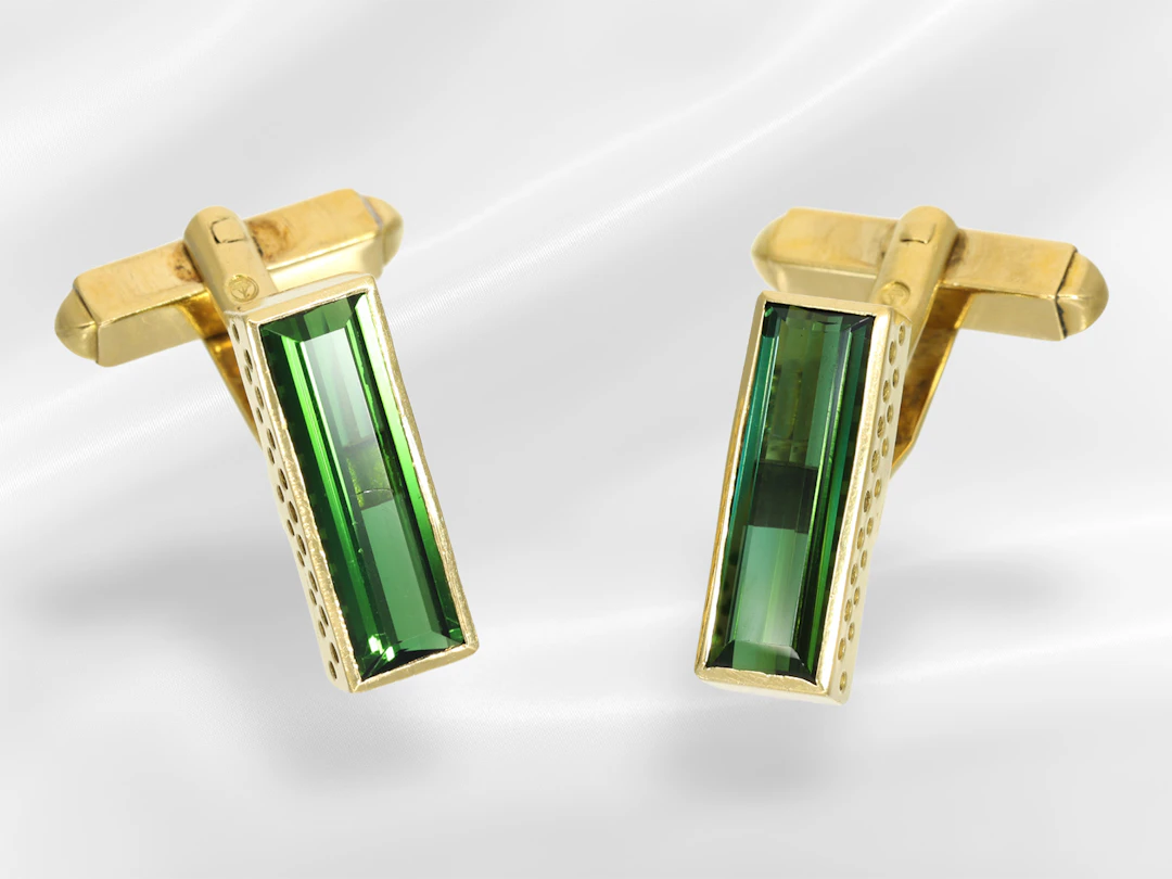Cufflinks: vintage goldsmith's work in 18K yellow gold set with tourmalines