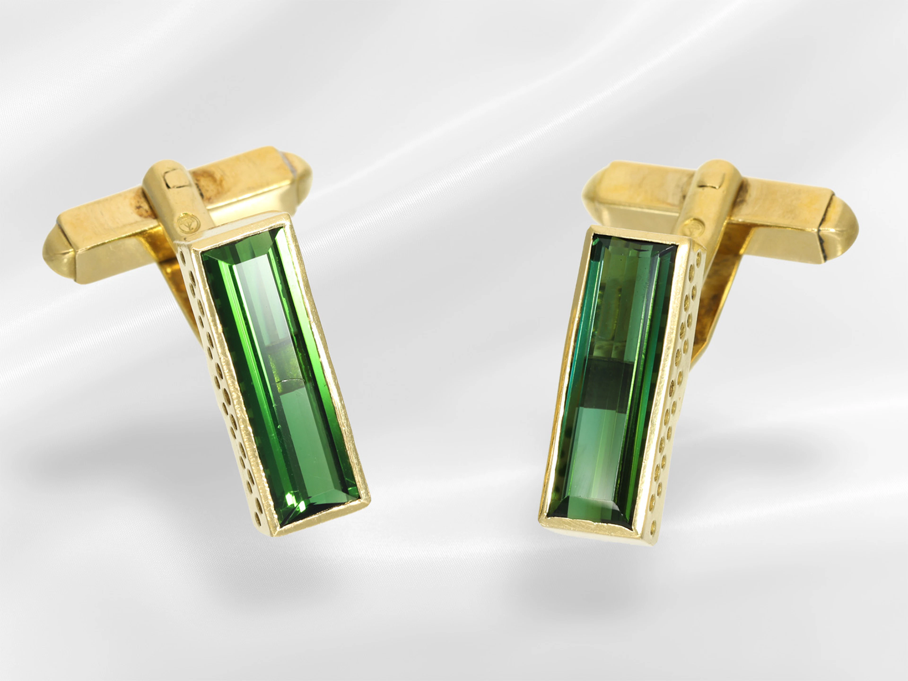 Cufflinks: vintage goldsmith's work in 18K yellow gold set with tourmalines