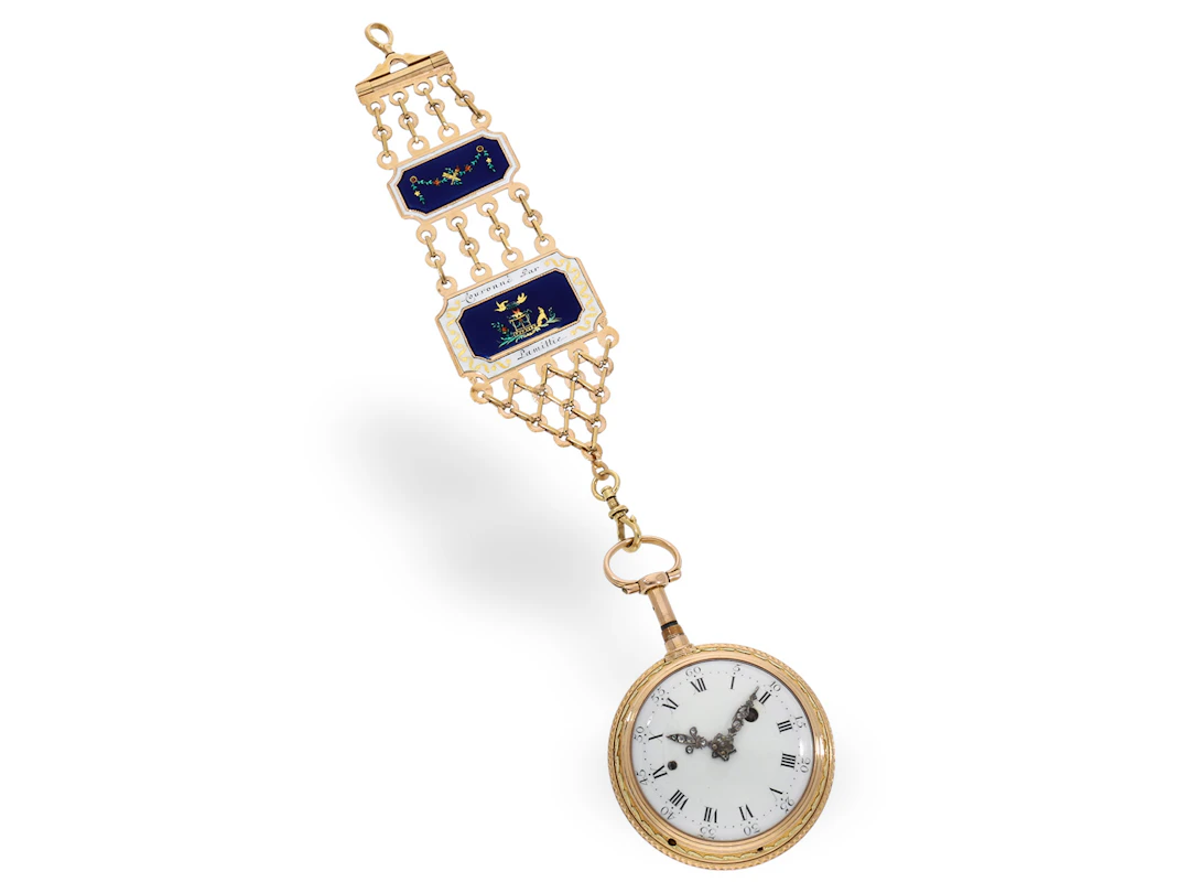 Pocket watch: museum-quality gold and enamel verge watch with ‘starry