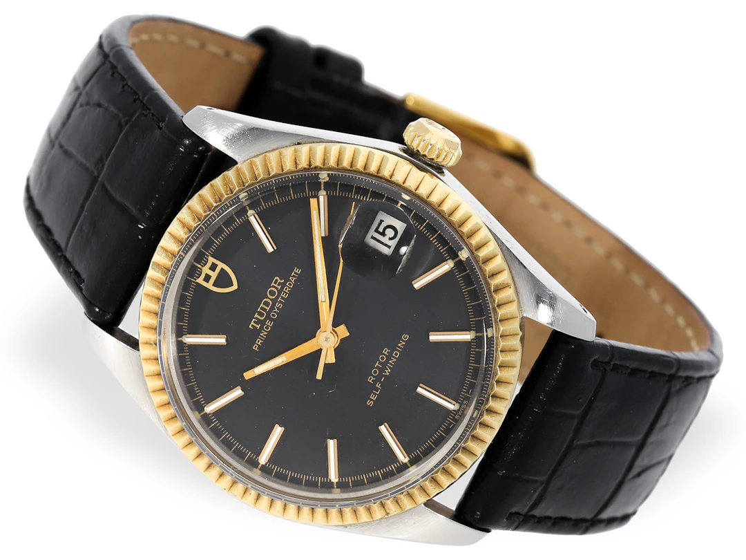 Wristwatch: attractive vintage Tudor Prince with black dial, steel and gold