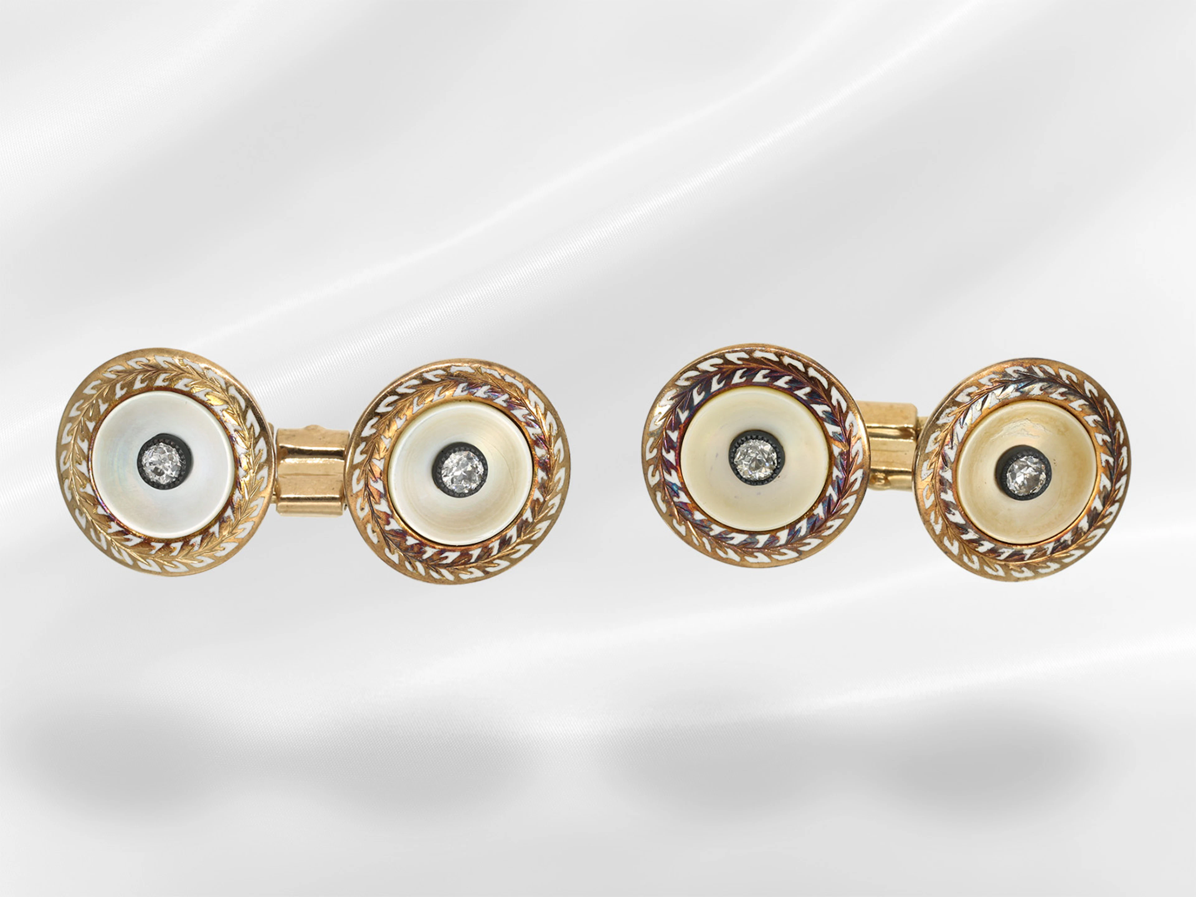 Beautiful antique mother-of-pearl cufflinks with old-cut diamonds
