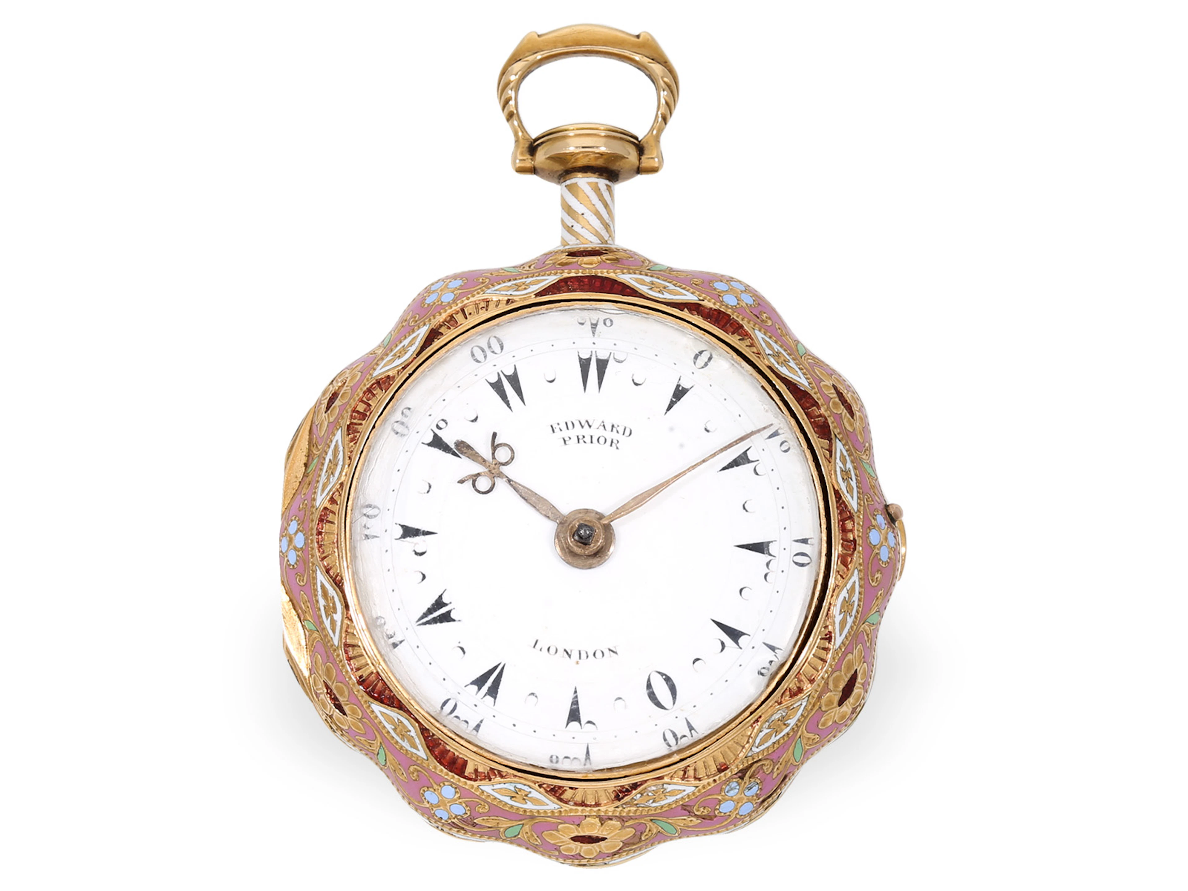 Pocket watch: outstanding gold and enamel double-cased verge watch