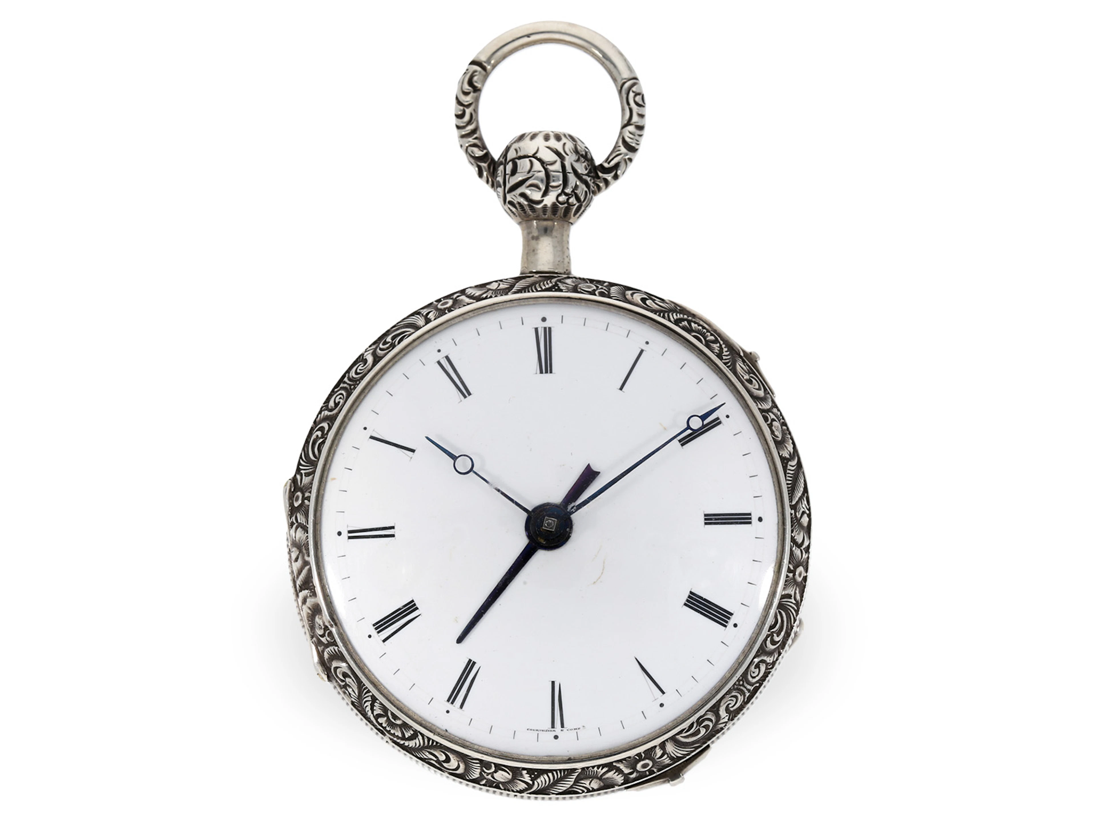 Pocket watch: ornate verge watch with alarm and repeater, Courvoisier