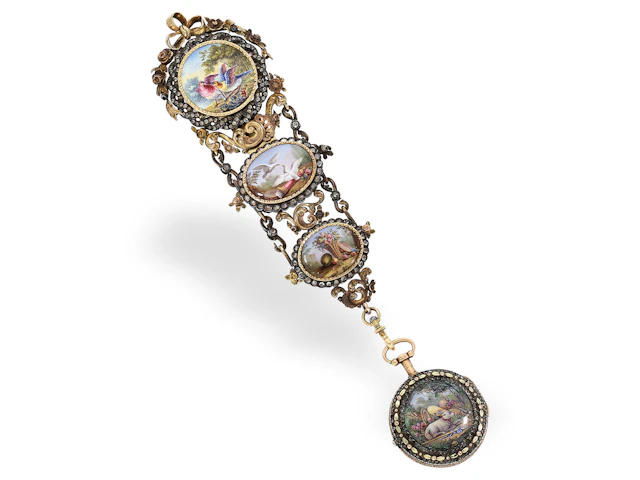 Pocket watch: museum-quality chatelaine with watch and original box