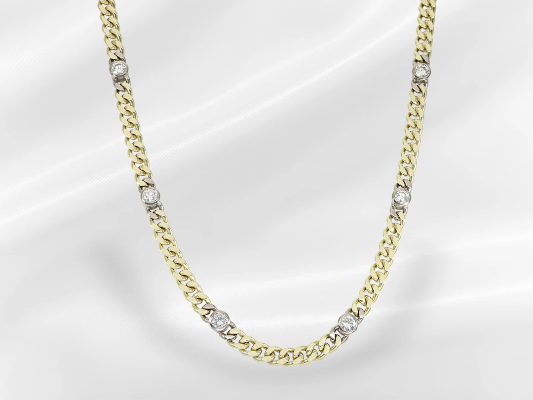 Necklace: solid curb chain set with brilliant-cut diamonds totalling