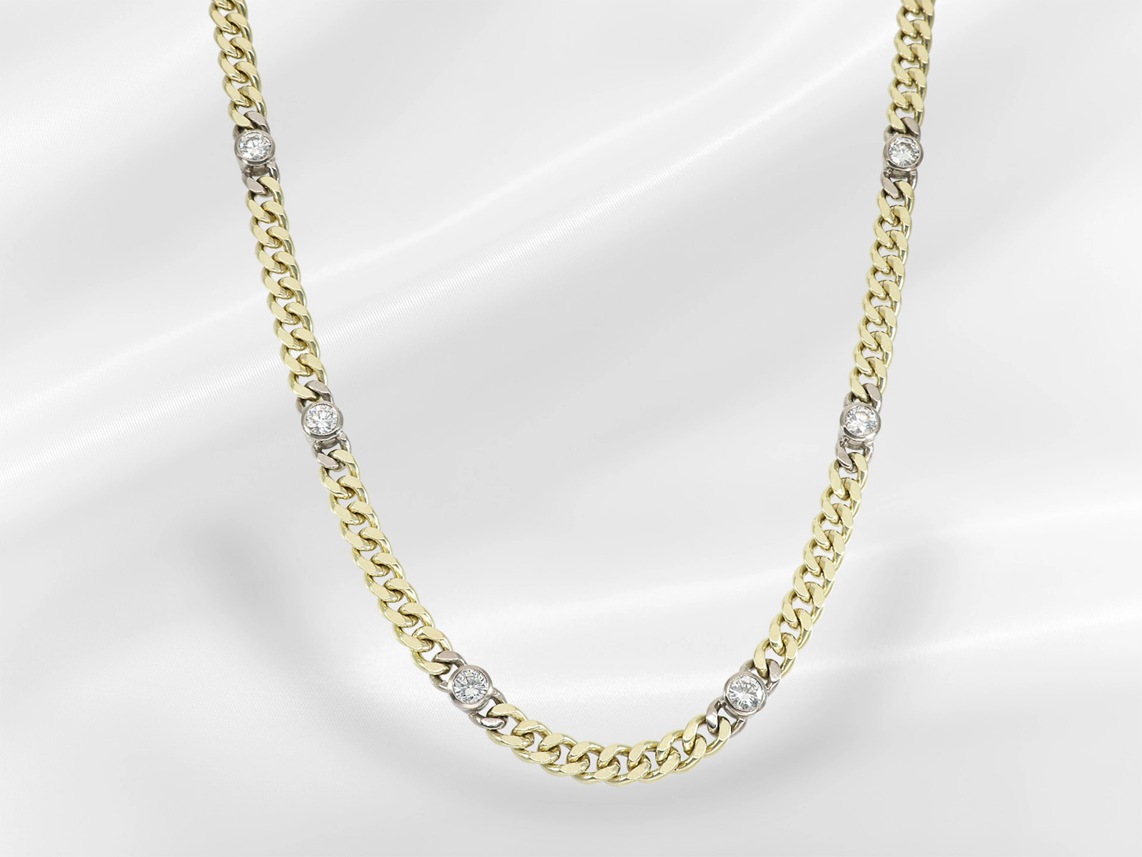 Necklace: solid curb chain set with brilliant-cut diamonds totalling