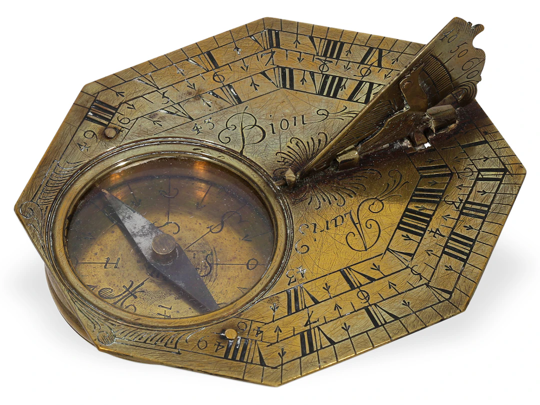 Horizontal sundial with compass, original box, Butterfield type, c.