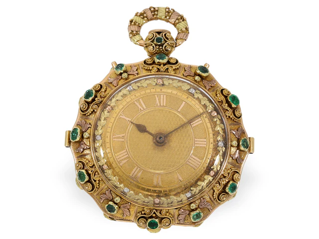 Pocket watch: A rarity, a ceremonial pocket watch set with emeralds