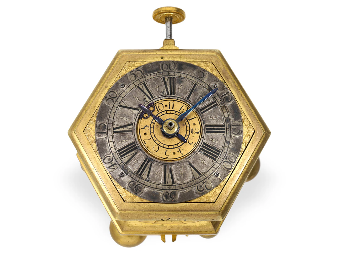 Table clock: very rare miniature horizontal table clock, Gottfried
