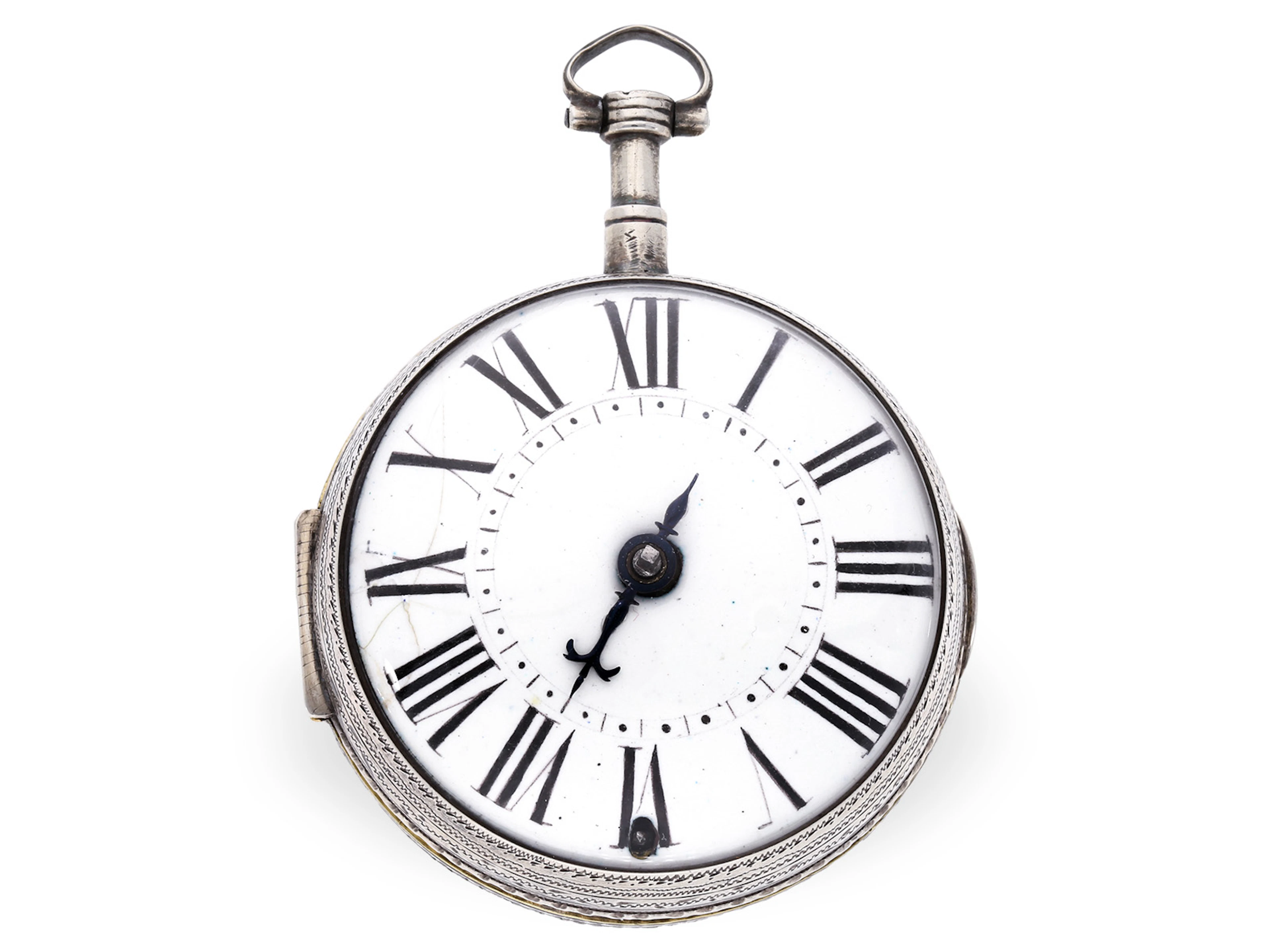 Pocket watch: early single-hand ‘oignon’ with enamel plaque, Margueritte