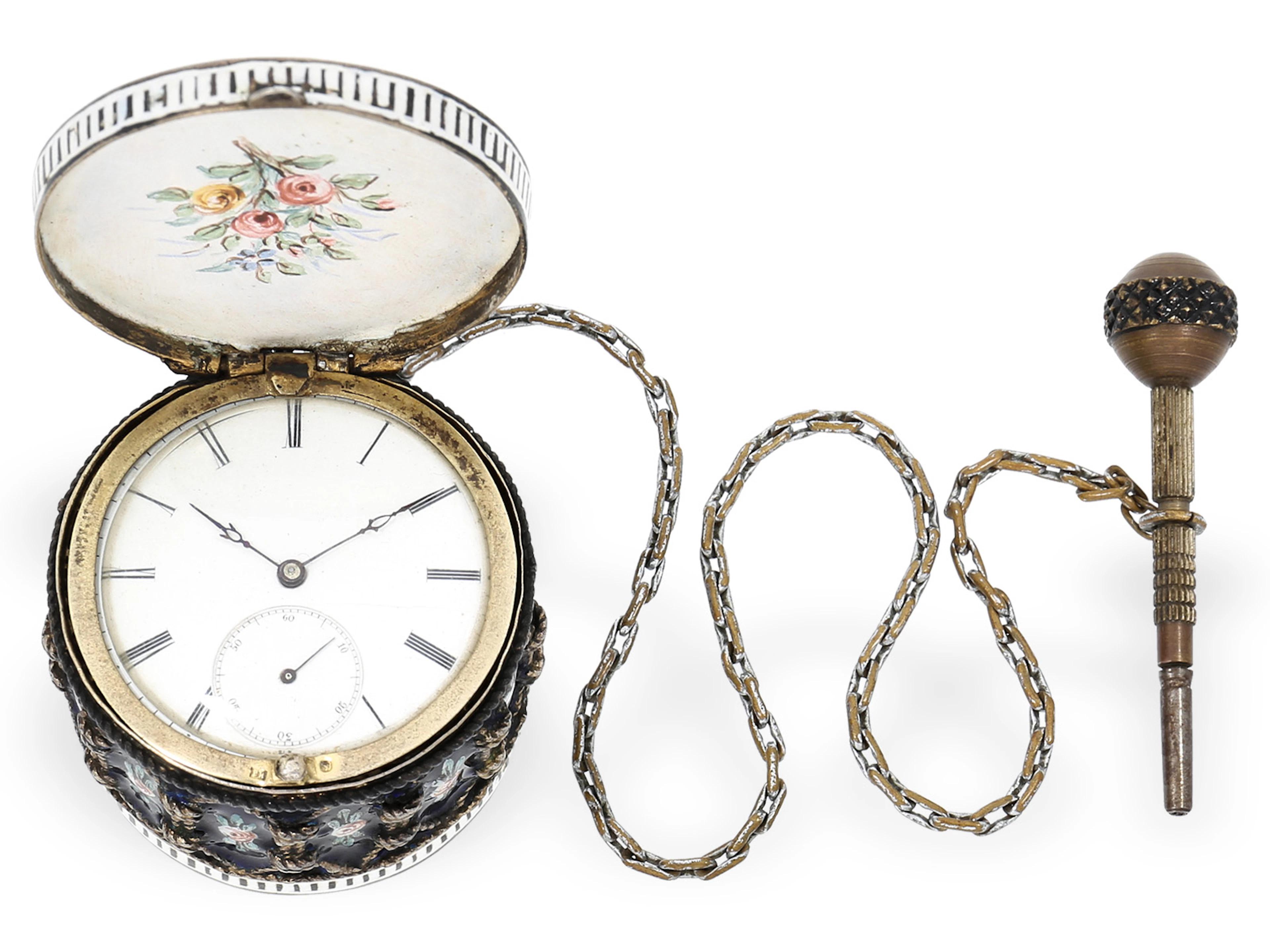 Fancy watch in the shape of a drum, enamelled, probably circa 1850