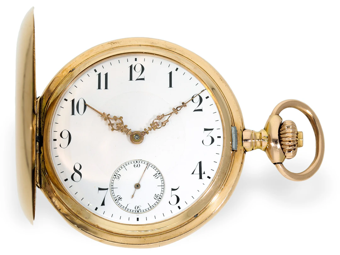 Pocket watch: pink gold Omega hunting case pocket watch, circa 1900