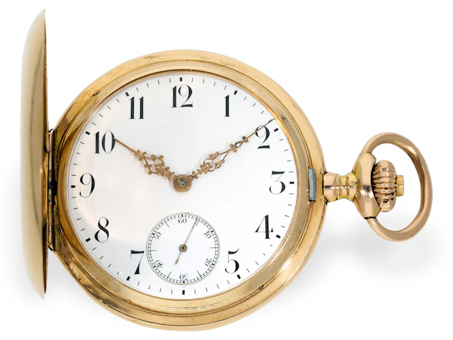 Pocket watch: pink gold Omega hunting case pocket watch, circa 1900