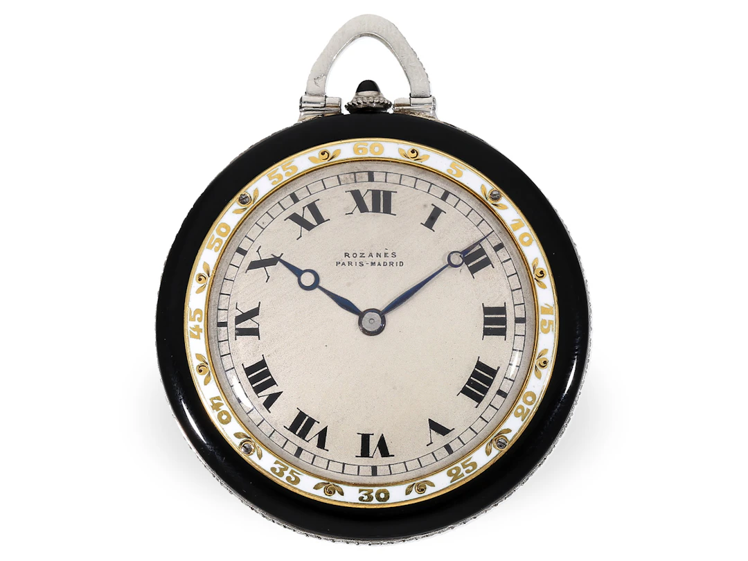 Pocket watch: rare onyx/platinum/gold/diamond dress watch, presumably