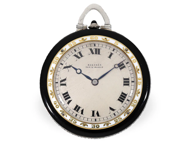 Pocket watch: rare onyx/platinum/gold/diamond dress watch, presumably