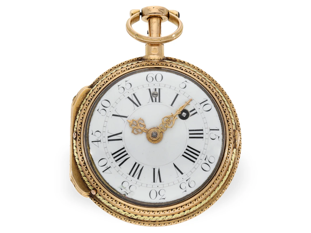 Pocket watch: an absolute rarity, a verge watch with a concealed erotic