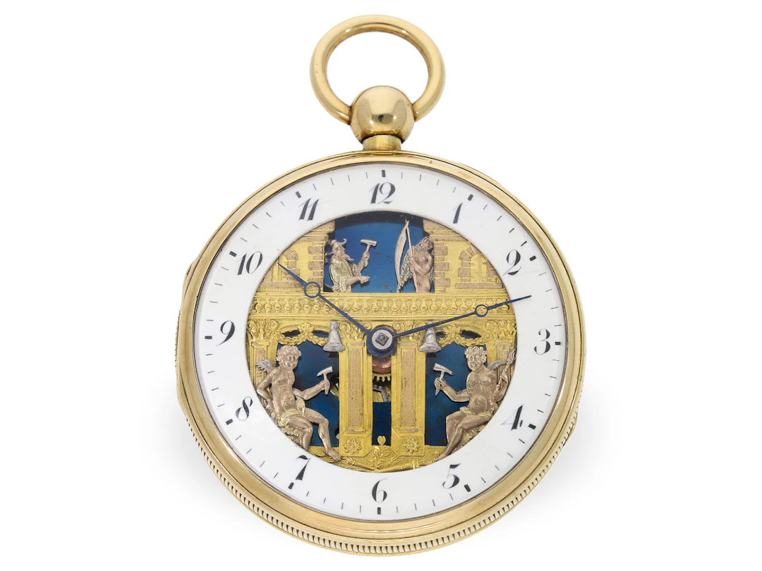 Pocket watch: rare figure automaton with 4 figures ‘Punchinello &