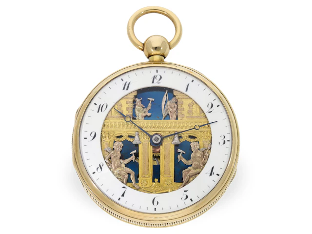 Pocket watch: rare figure automaton with 4 figures ‘Punchinello &