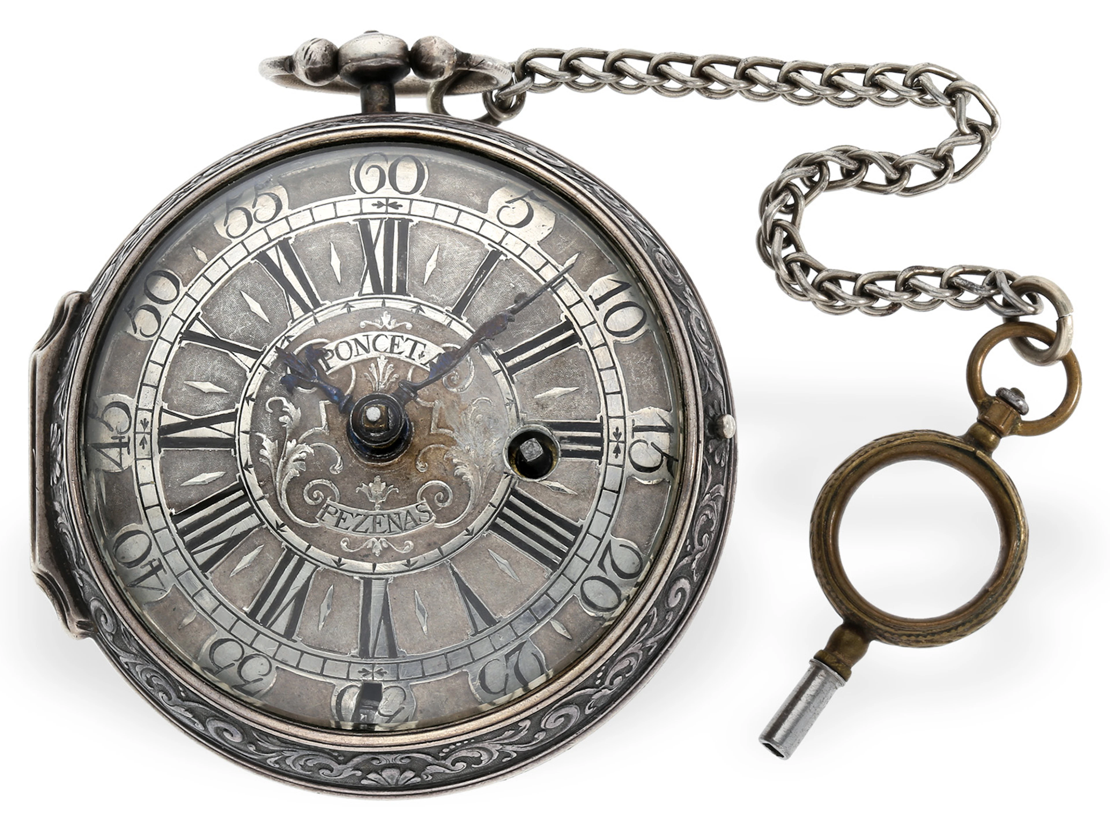Pocket watch: interesting early verge watch, circa 1735, PONCET à Pezenas