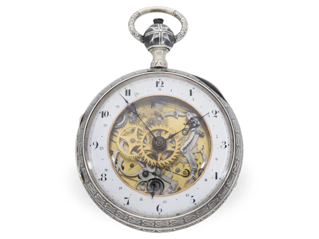Pocket watch: A rarity, an extremely large skeletonised Prague Tula