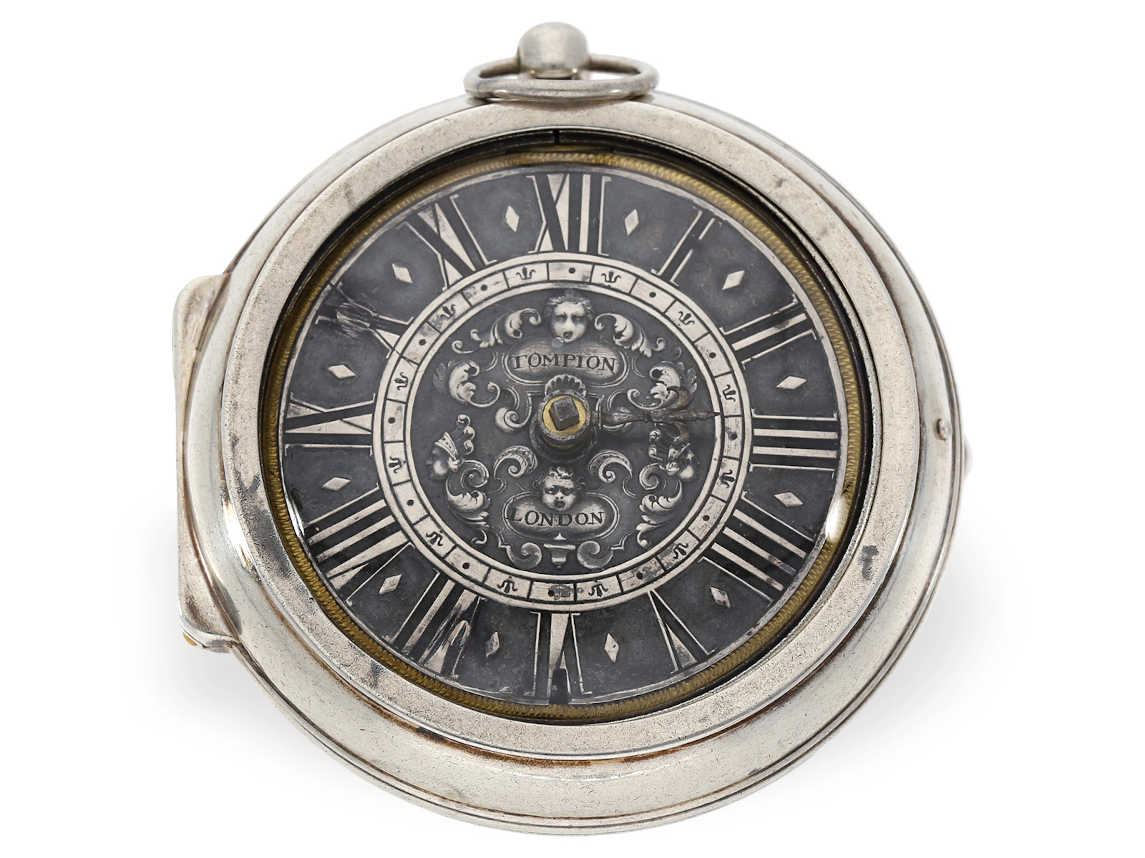 Rarity: single-hand pocket watch with double case, signed Tompion