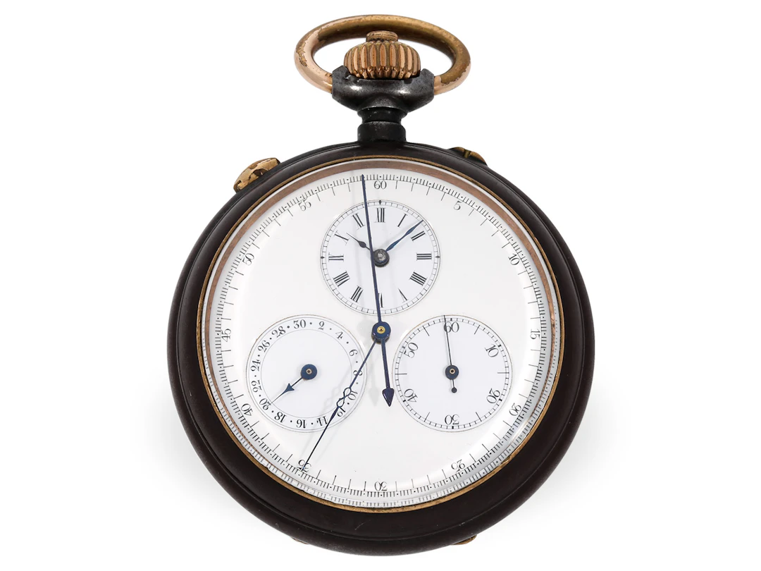 Pocket watch: unusual split-seconds chronograph with coin case, possibly