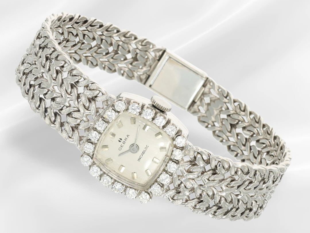 Wristwatch: vintage ladies’ diamond watch by Oebra, 18K white gold