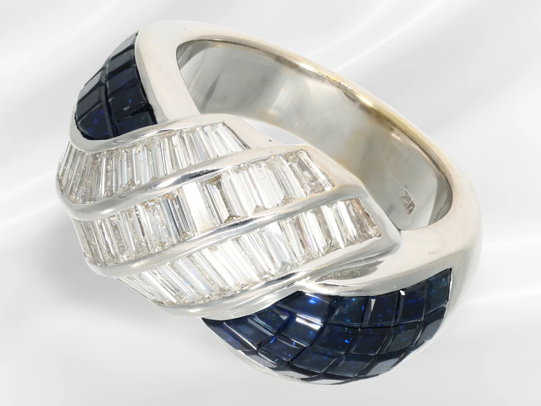 Ring: a modern and very high-quality sapphire and diamond goldsmith's