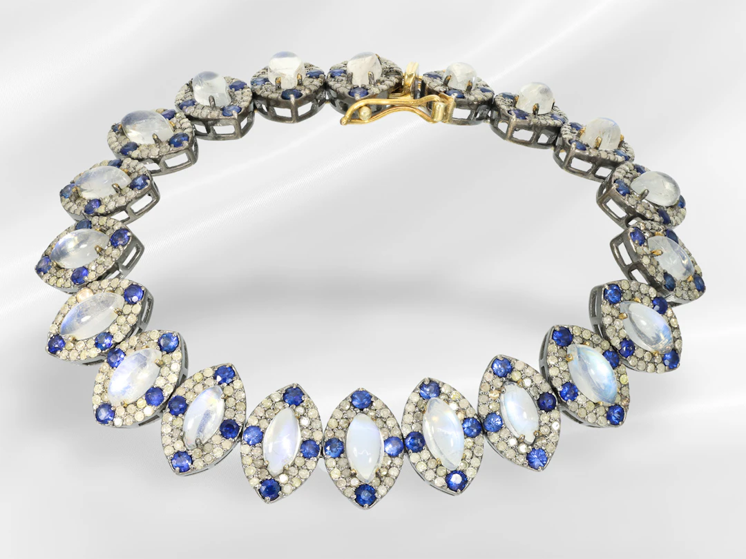 Bracelet: vintage designer bracelet with moonstones, sapphires and