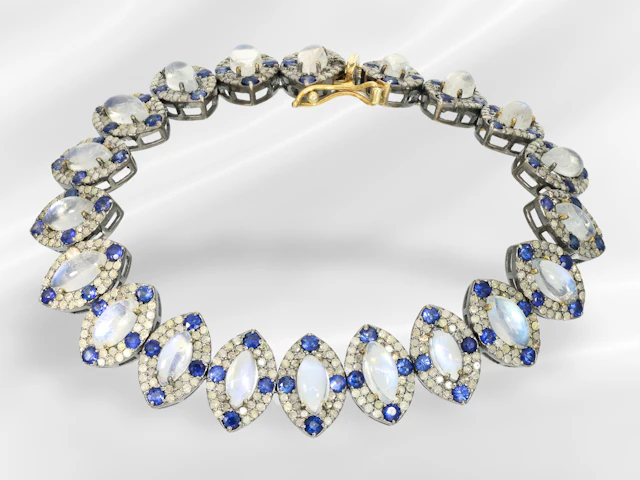 Bracelet: vintage designer bracelet with moonstones, sapphires and
