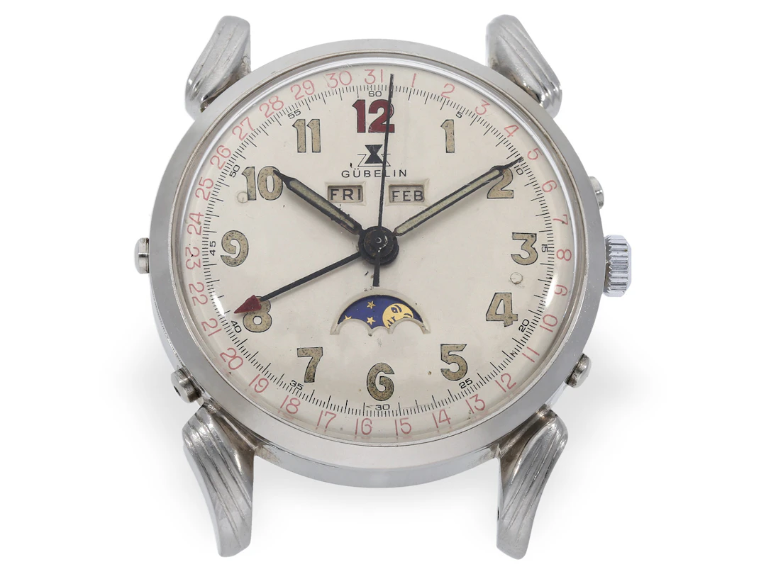 Wristwatch: early Gübelin “Ipso Matic” with calendar and moon phase