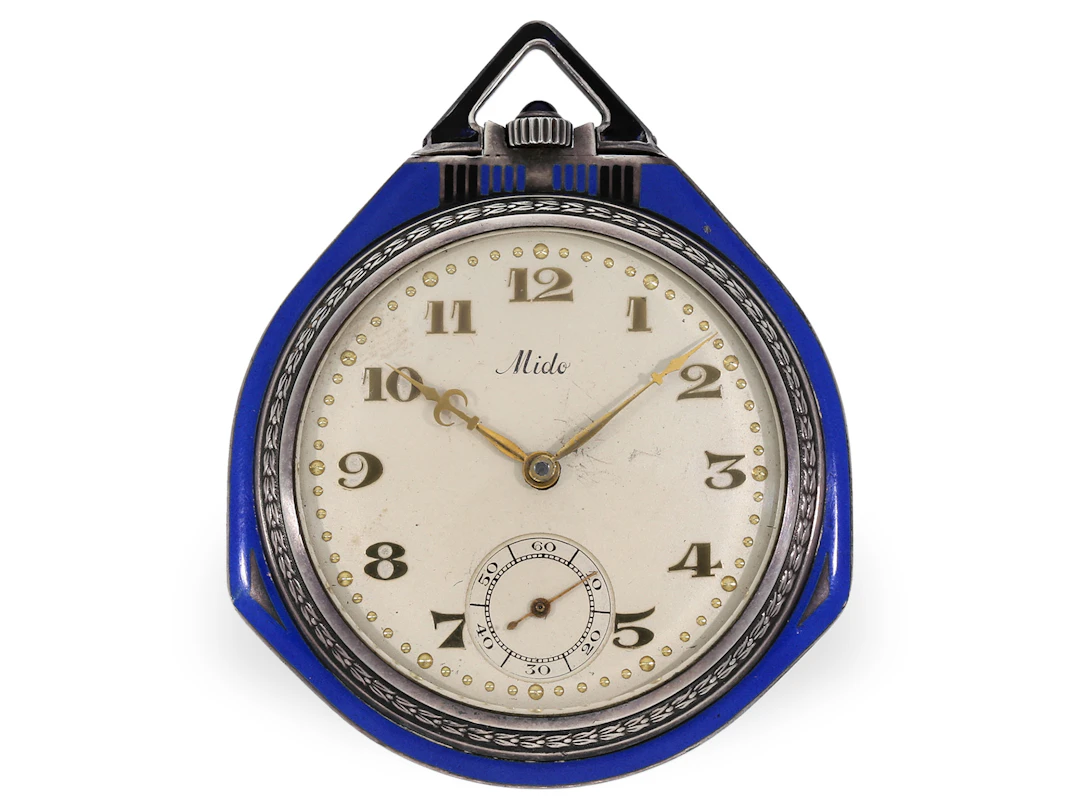 Pocket watch/shaped watch: unusual Art Deco dress watch with an enamelled