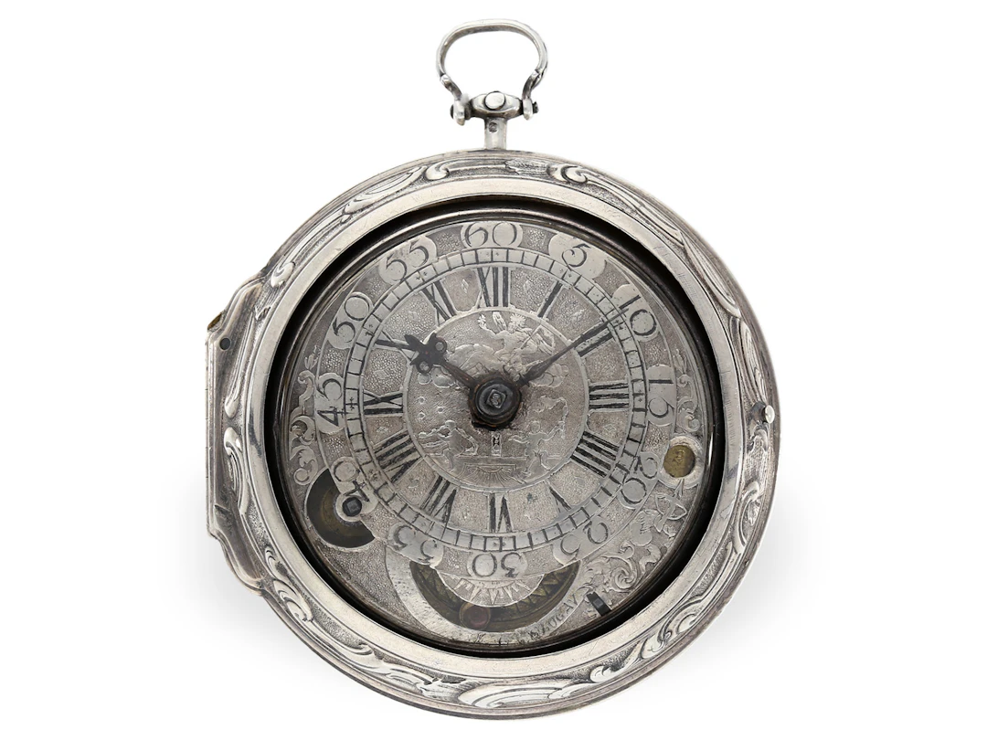 Pocket watch: extremely rare Silesian pocket watch with a false-pendulum