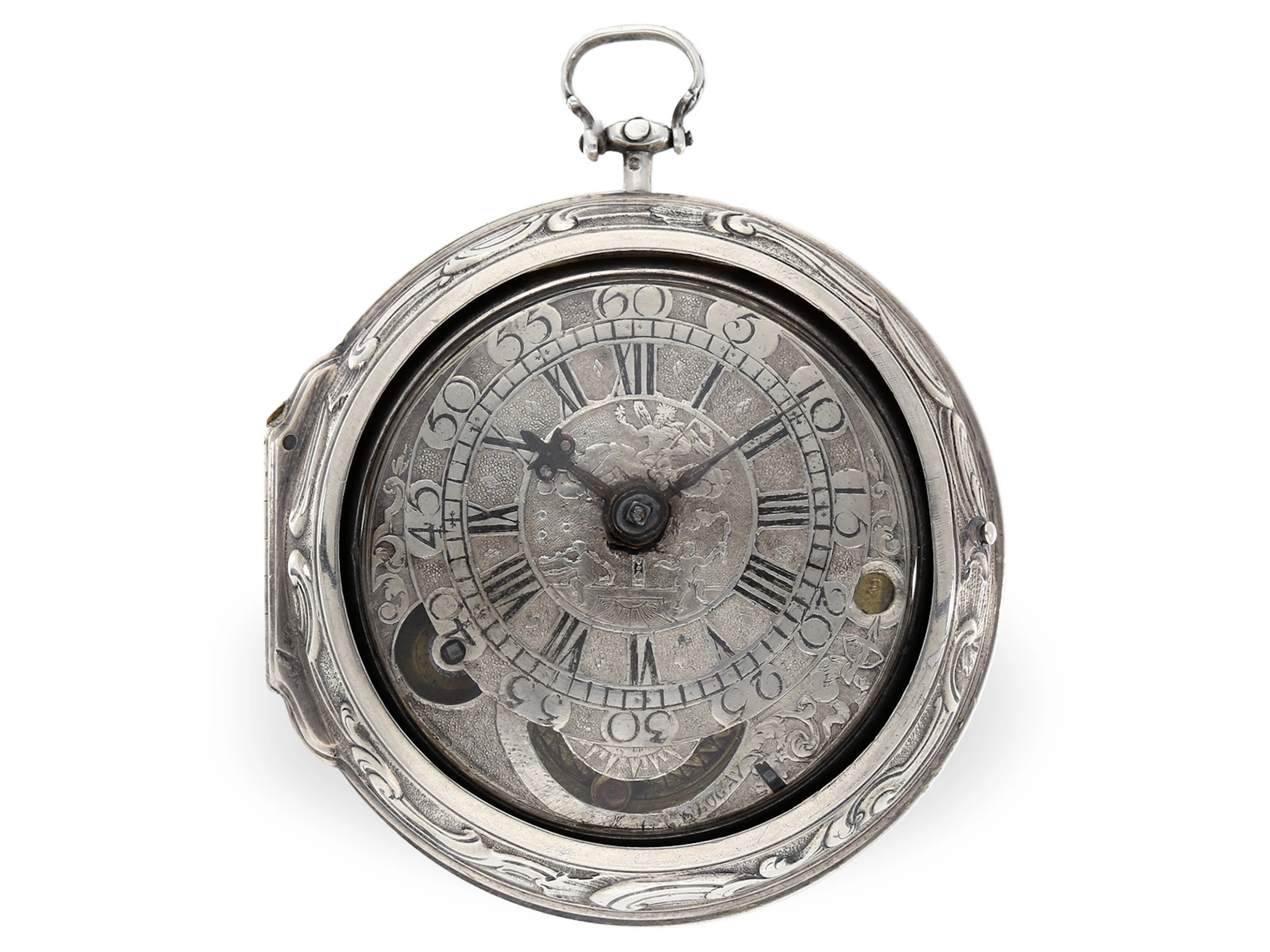 Pocket watch: extremely rare Silesian pocket watch with a false-pendulum